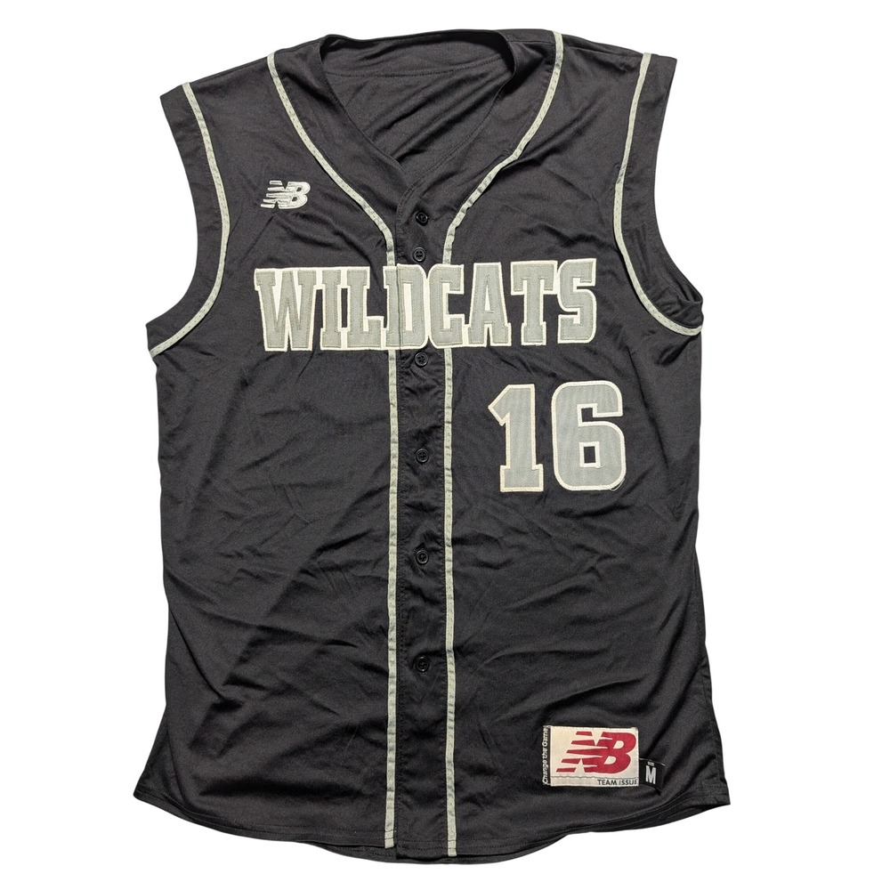 New Balance Wildcats Baseball Jersey Mens Medium Black Sleeveless Full Button 16